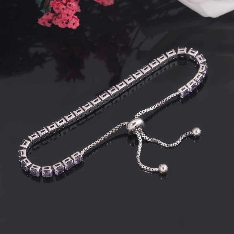 CiNily Adjustable Tennis Bracelets for Women Teen Girls Rainbow Cubic Zirconia Bracelet 14K White Gold Plated Hypoallergenic Slider Bracelet Jewelry Gift - Image 4